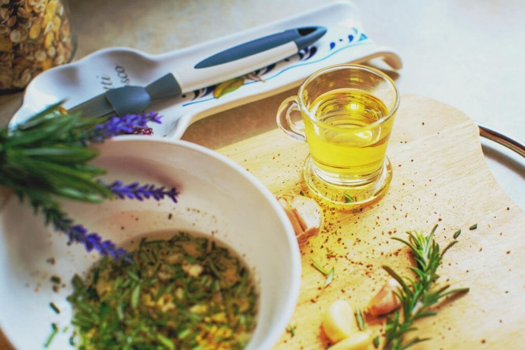 Chopped fresh herbs with olive oil